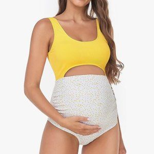 Maternity Cutout One Piece Swimwear Polka Dots Print
